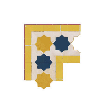 Mosaic House Moroccan tile Kmarshoun Star Corner 1-15-18 White Cobalt Blue Yellow  zellige, mosaic, zellij, border, glaze, stars 